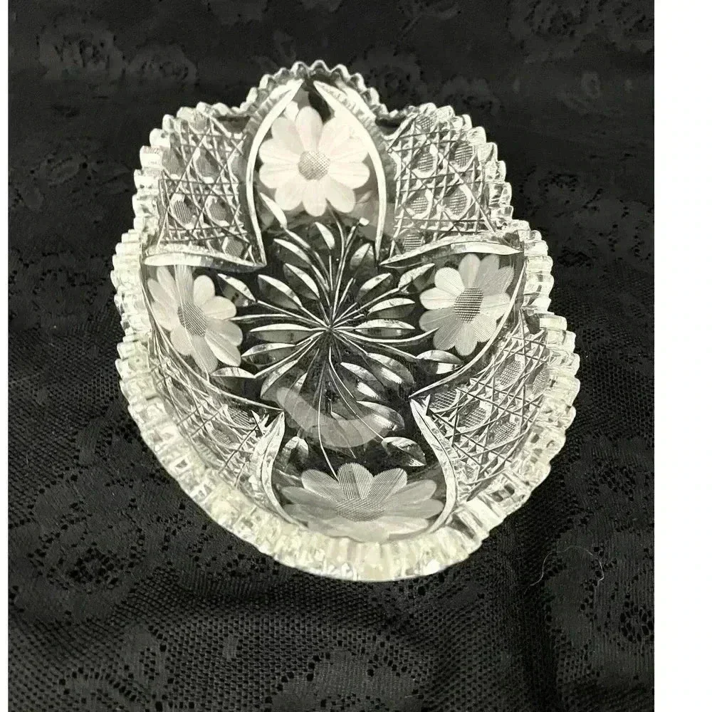 ABP Style Oblong Clear Cut Crystal Dish with‎ Sawtooth Rim American Brilliant